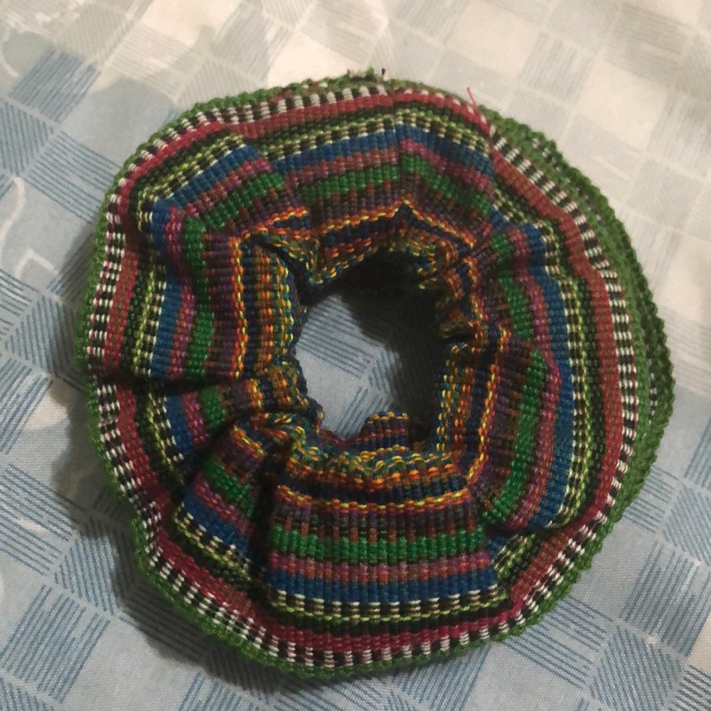 Hand made scrunchie made from hand woven fabric